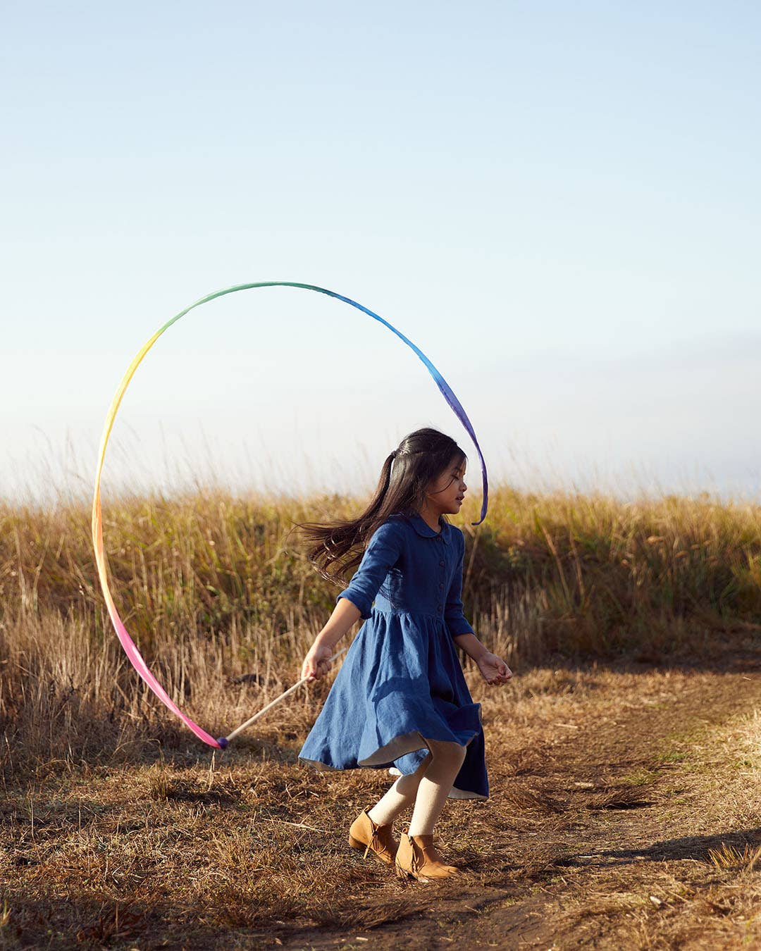 Sarahs Silk Rainbow Silk & Wood Streamer - Wand for Pretend Play - - MamaMilla