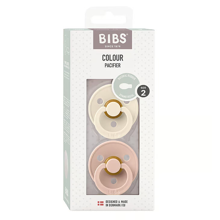BIBS Colour symmetrisk napp storlek 2, latex – Ivory/Blush (2-pack)