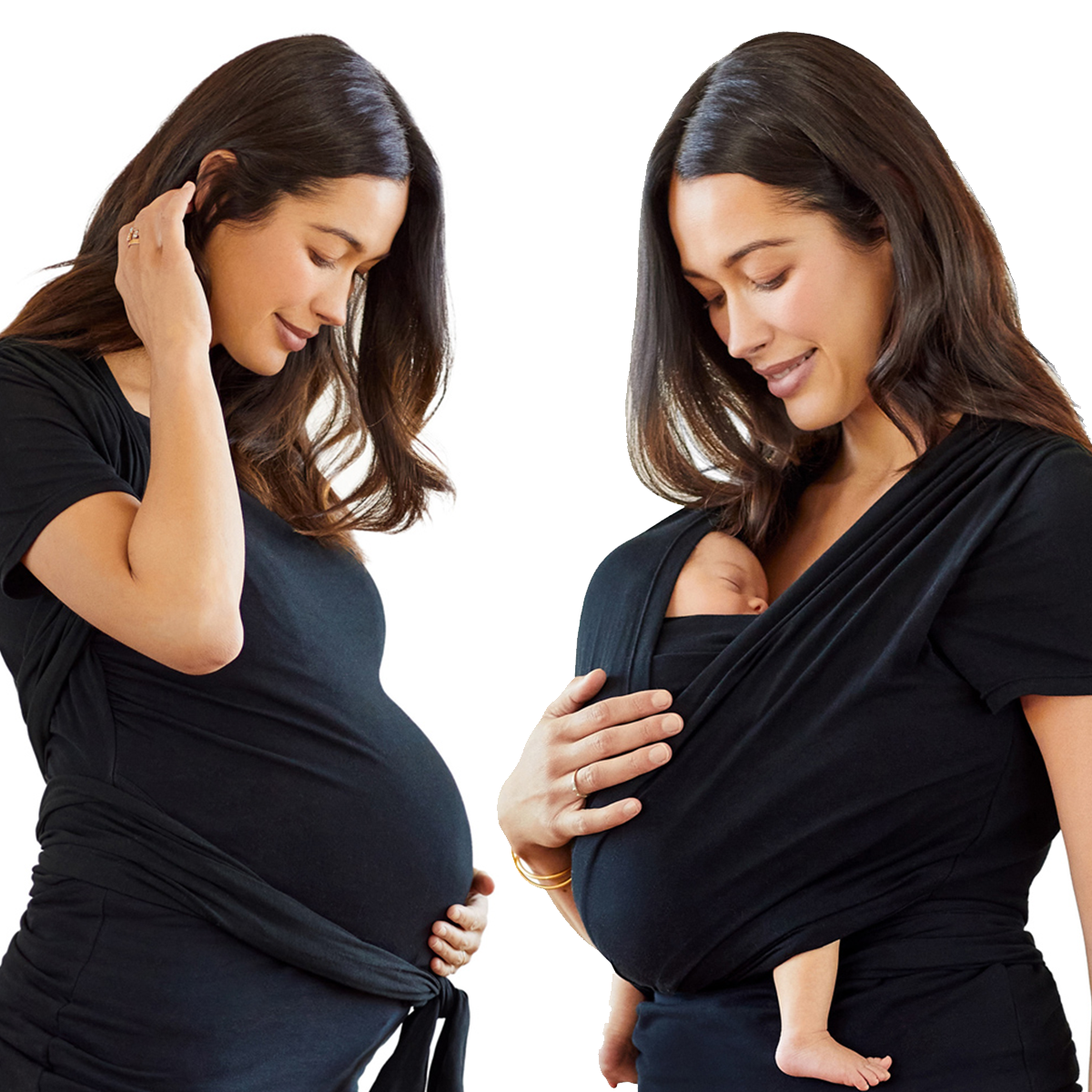 Moby Top mit Stützfunktion und Wickel-T-Shirt Bump & Beyond – Schwarz – Stretch-Wickel – MamaMilla