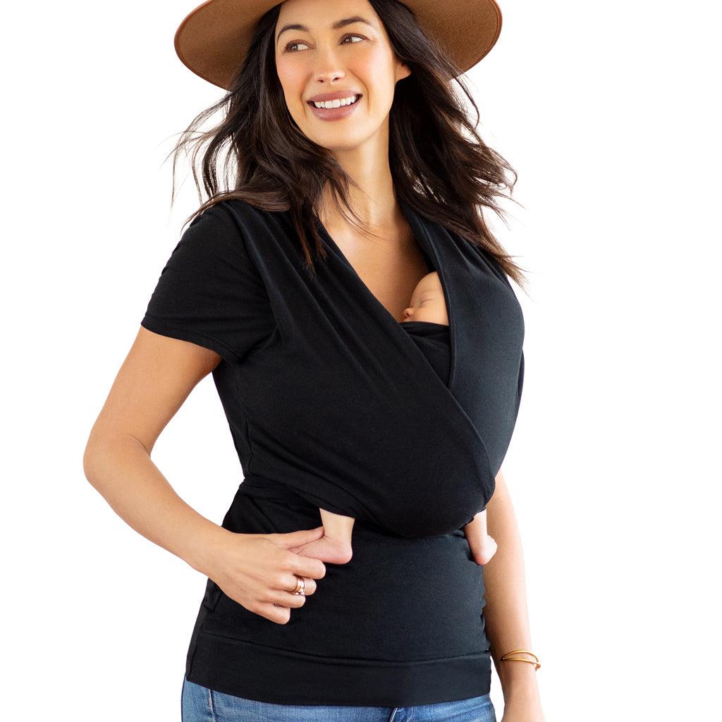 Moby Top mit Stützfunktion und Wickel-T-Shirt Bump & Beyond – Schwarz – Stretch-Wickel – MamaMilla