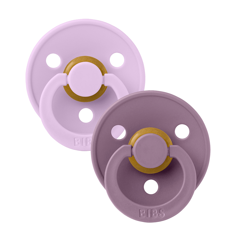 BIBS Color rund napp storlek 2, latex – Violet Sky/Mauve (2-pack) - MamaMilla