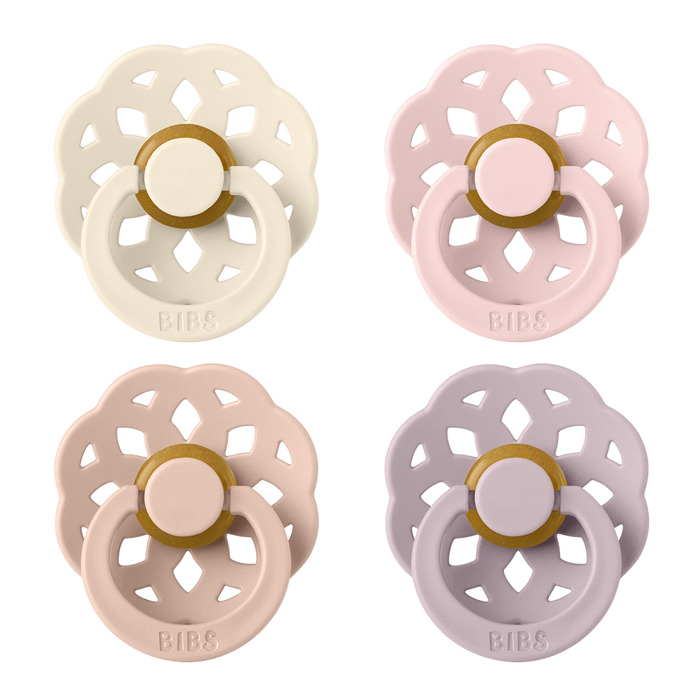 BIBS Boheme runder Schnuller, Größe 1, Latex – Elfenbein/Blush/Woodchuck (4er-Pack) – MamaMilla