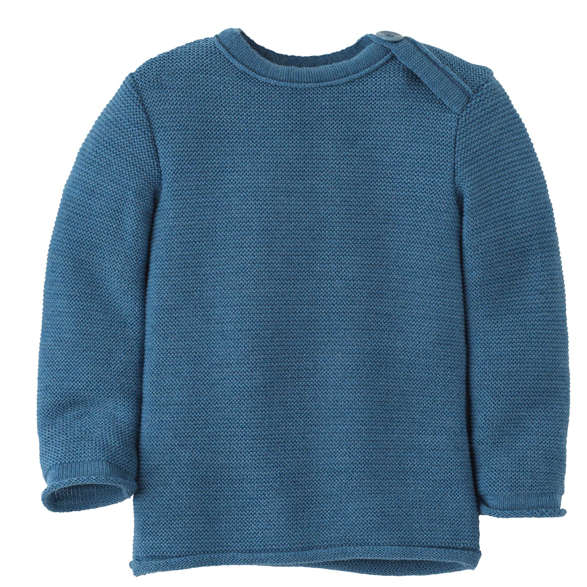 Gestrickter Babypullover aus Merinowolle – Taubenblau – Disana Bio-Babykleidung