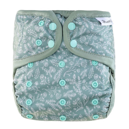 avo+cado One Size Explorer Nappy Cover - Wildpflanzen, Naturküche, Knospen, Giersch, Sand, Pampasgras, Moss, Mauve, Blätter, Kräuter, Grey, Pusteblume - - MamaMilla