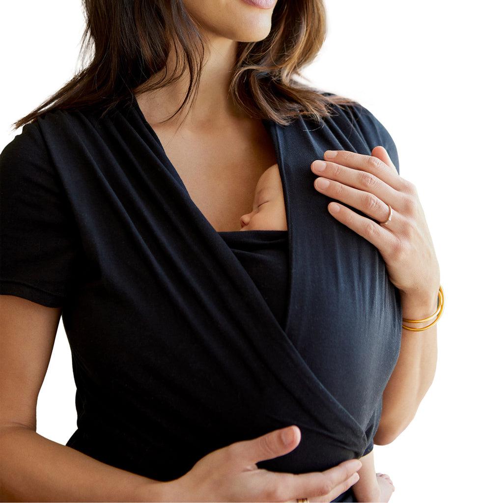 Moby Top mit Stützfunktion und Wickel-T-Shirt Bump &amp; Beyond – Schwarz – Stretch-Wickel – MamaMilla
