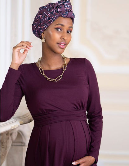 Seraphine Umstandskleid mit langen Ärmeln – Peachey – Burgunderrot – Stillkleidung – MamaMilla