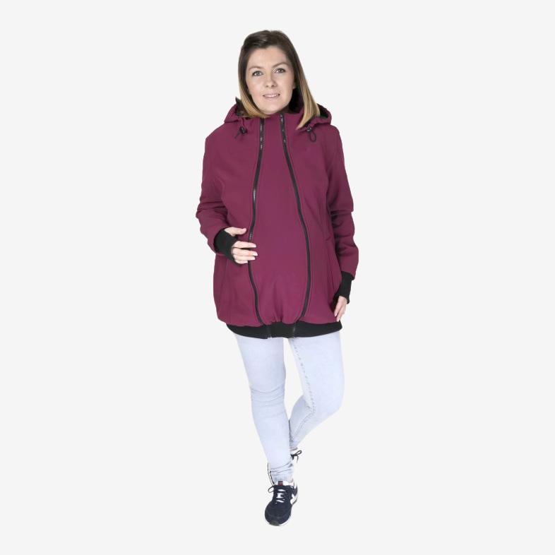 Fun2bemum 4in1 Softshell-Trage- und Schwangerschaftsjacke auch zum Tragen auf dem Rücken – Pflaumenfarben – Tragejacke – MamaMilla